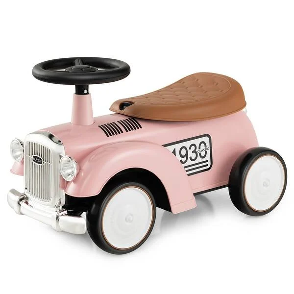 Kids Sit to Stand Vehicle with Working Steering Wheel and Under Seat Storage White